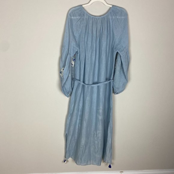 Benaras by Citrus Embroidered Boho Maxi Dress Blue Long Balloon Sleeves Belted - Picture 10 of 11